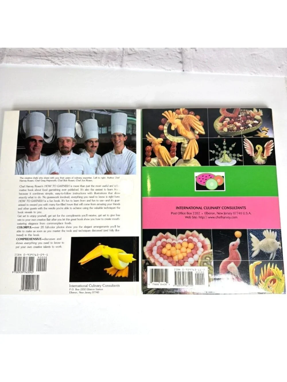 Vintage Set of 2 Harvey Rosen Garnish Book Bundle Hardcover Culinary Art Fruit